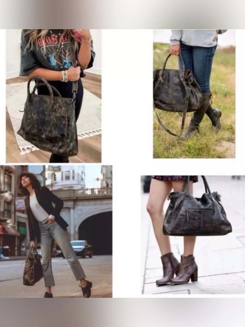 NWOT Bed Stu Leather Rockaway Shoulder Bag Crossbody Tote Black Rustic MSRP $345